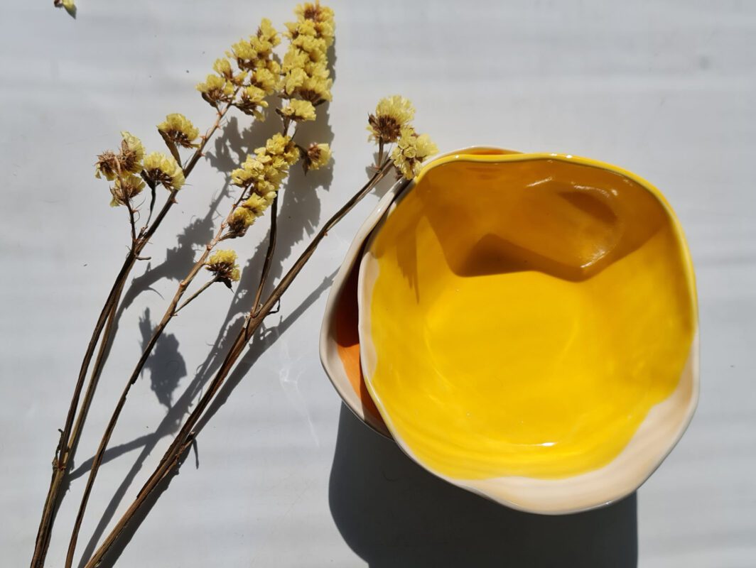 yellow porcelain ramen bowl