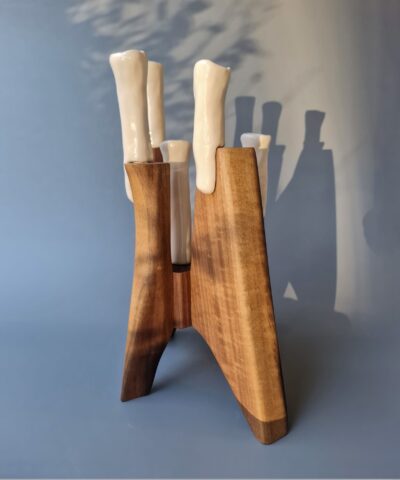 wood and porcelain unique candle holder