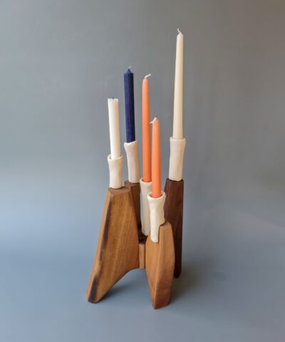 wood and porcelain unique candle holder