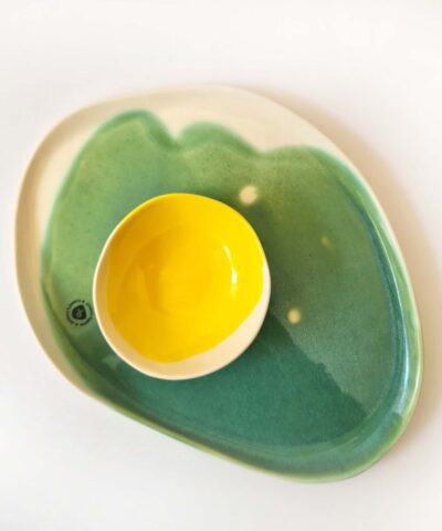 porcelain serving set green and yellow