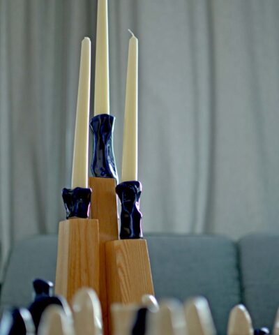 ash wood and porcelain candle holder