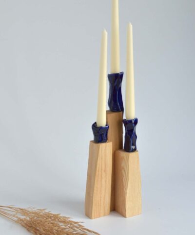ash wood and porcelain candle holder