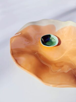 large porcelain bowl for fruits in flamingo color