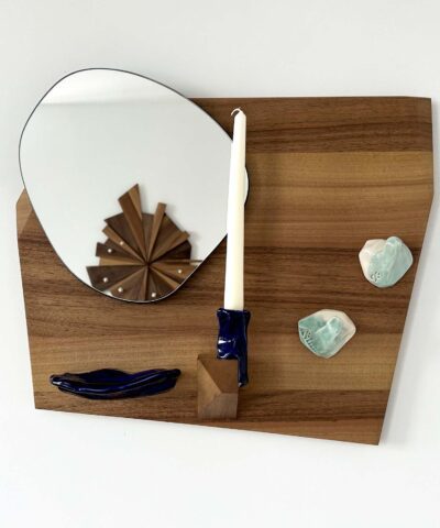 walnut wood and porcelain mirror