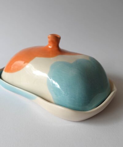 butter dish / blue and orange