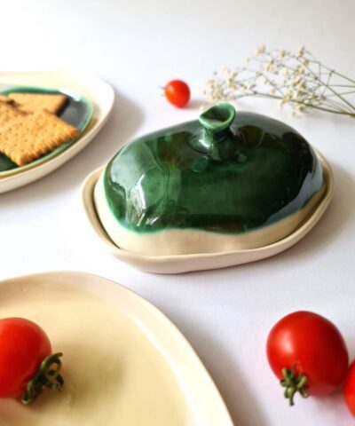 green porcelain butter dish