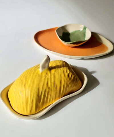porcelain butter dish yellow