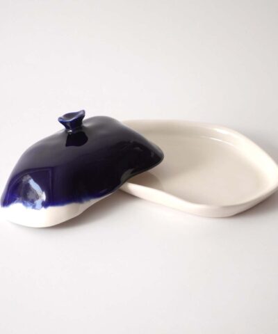 royal blue porcelain butter dish
