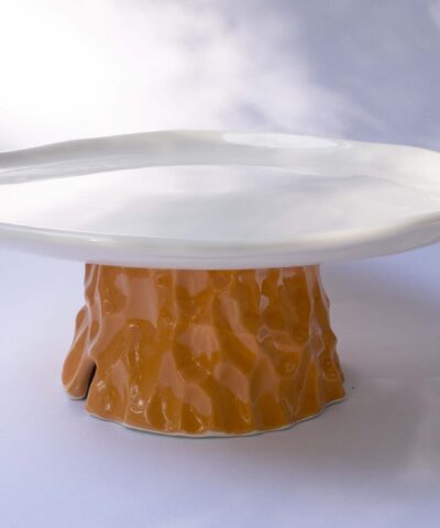 handmade porcelain cake stand, white and orange