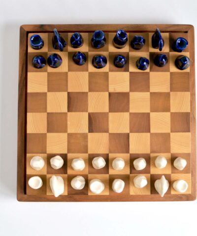 wooden chess set porcelain figurines