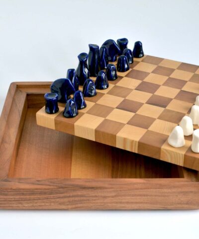 wooden chess set porcelain figurines