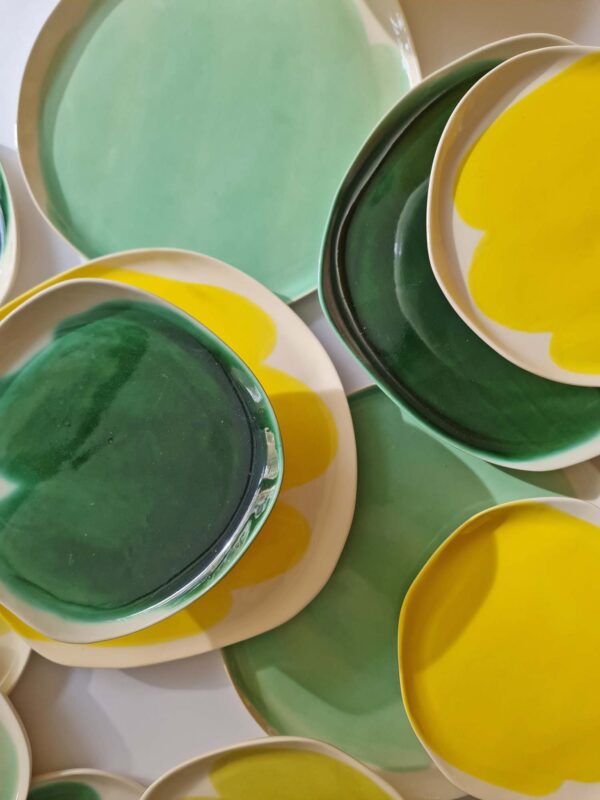 porcelain plates yellow and green