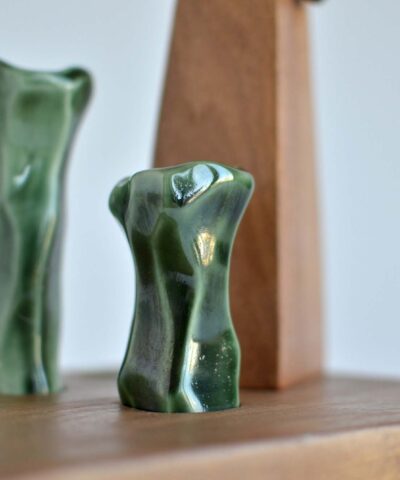 walnut wood and porcelain candle holder