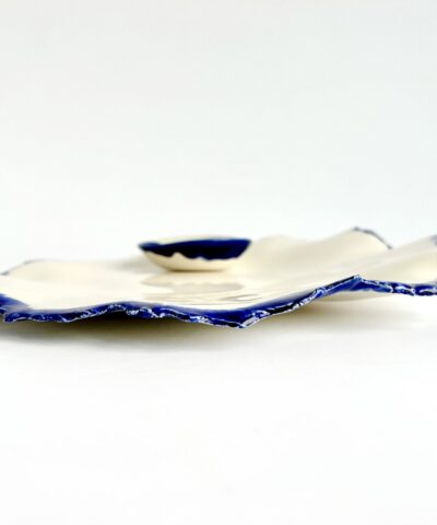 white porcelain plates, blue decoration, design, ruff rim