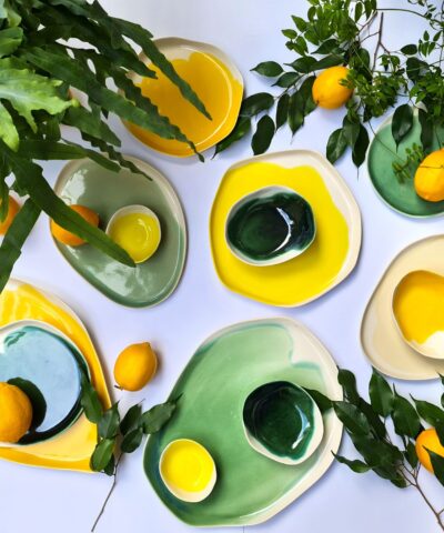 porcelain dinnerware green and yellow