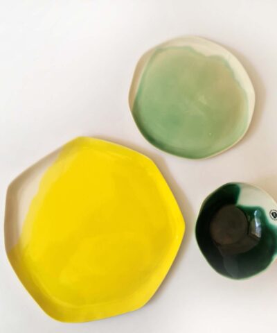 porcelain dinnerware green and yellow