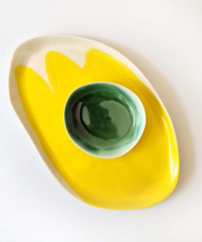 porcelain serving set green and yellow