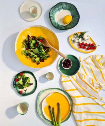 porcelain plates yellow and green