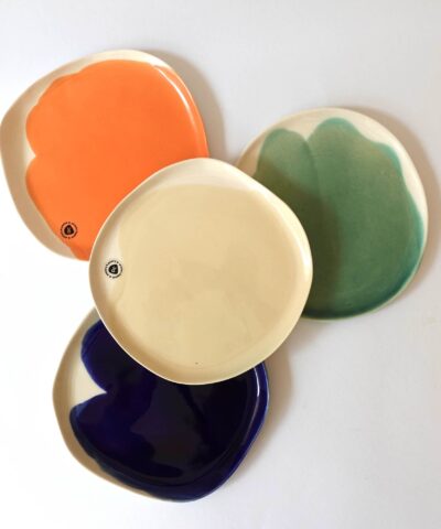 set colorful handmade ceramic plates