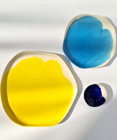 porcelain plates in bright colors