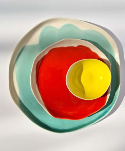 porcelain plates in bright colors