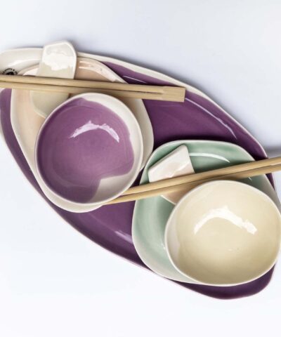 sushi serving set violet and ivory