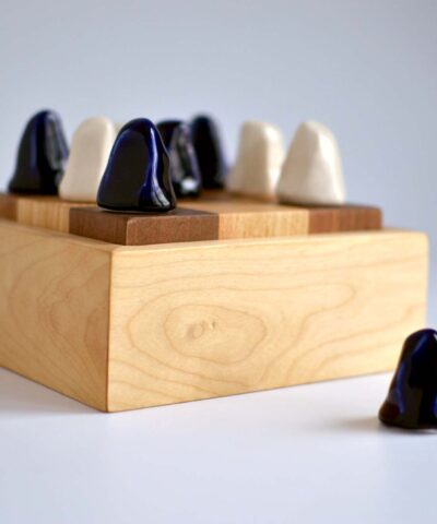 handmade tic-tac-toe wood and porcelain