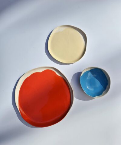 porcelain plates set in bright colors
